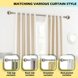 Ameha Plain Curtain Pole Extendable Metal Curtain Rod 28mm, 160-300Cm Brushed Silver With Ball Finials 60mm - thumbnail 9
