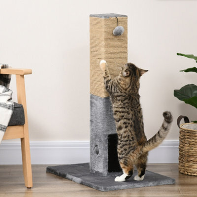 Pawhut 79Cm Jute Scratcher Climber With Toy, Self Grooming Brush, Grey - image 1