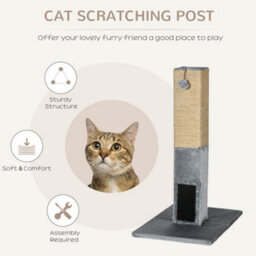 Pawhut 79Cm Jute Scratcher Climber With Toy, Self Grooming Brush, Grey - thumbnail 4