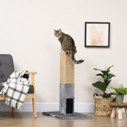Pawhut 79Cm Jute Scratcher Climber With Toy, Self Grooming Brush, Grey - thumbnail 7