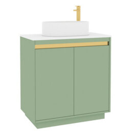 Royal Bathrooms Orion 800mm Mint Sage Floor Standing Plain White Countertop Vanity Unit 2 Door With Peak Basin & Brushed Brass Accent Trim - thumbnail 6