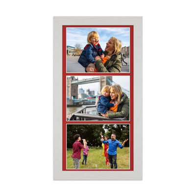 AK Frames 16X8 White Ash Modern Multi Photo Frame With Crimson Mount - Holds 3 Apertures (3X) 7X5 Photos - image 1