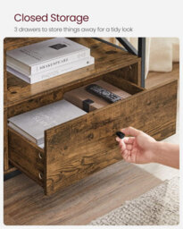 Songmics Vasagle Tv Stand, Tv Cabinet, Tv Table With 3 Drawers And 3 Open Shelves, For Living Room, Bedroom, Rustic Brown And Black - thumbnail 6