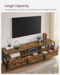 Songmics Vasagle Tv Stand, Tv Cabinet, Tv Table With 3 Drawers And 3 Open Shelves, For Living Room, Bedroom, Rustic Brown And Black - thumbnail 7