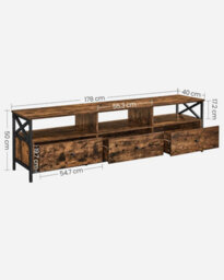 Songmics Vasagle Tv Stand, Tv Cabinet, Tv Table With 3 Drawers And 3 Open Shelves, For Living Room, Bedroom, Rustic Brown And Black - thumbnail 2