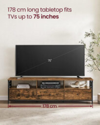 Songmics Vasagle Tv Stand, Tv Cabinet, Tv Table With 3 Drawers And 3 Open Shelves, For Living Room, Bedroom, Rustic Brown And Black - thumbnail 3