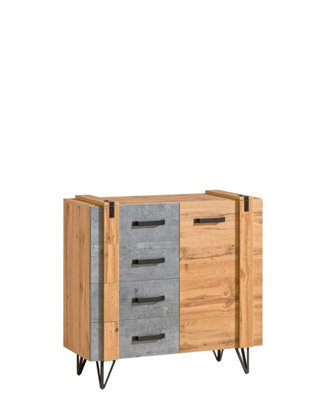 Arte Sleek Storage Solution: Lofter Sideboard Cabinet, Oak Wotan & Concrete, H970mm W901mm D413mm - image 1