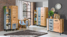 Arte Sleek Storage Solution: Lofter Sideboard Cabinet, Oak Wotan & Concrete, H970mm W901mm D413mm - thumbnail 2