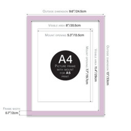 A4 Lilac Picture Frame With Mount For A5 (14.8 X 21Cm - 5.8 X 8.3In) Poster, Photo, Artwork, Or Print. - thumbnail 2