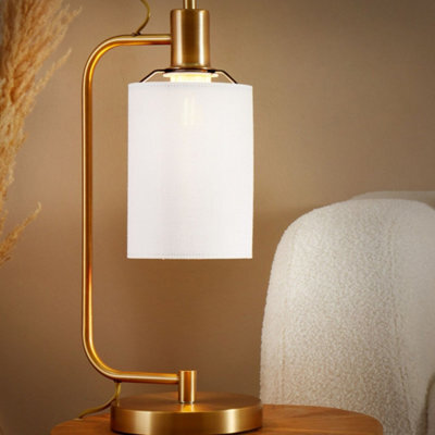 Beliani Table Lamp With White Linen Shade And Brushed Copper Base, 46 Cm - image 1