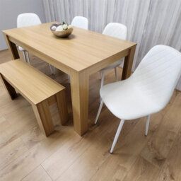 Kosy Koala Dining Table Set Oak Effect Table With 4 White Chairs And Bench Dining Room Furniture - thumbnail 6