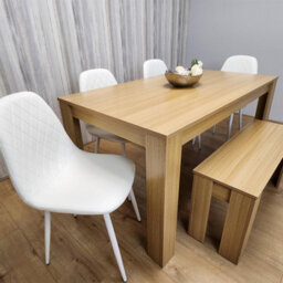 Kosy Koala Dining Table Set Oak Effect Table With 4 White Chairs And Bench Dining Room Furniture - thumbnail 7