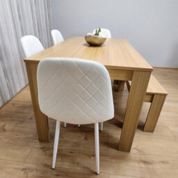 Kosy Koala Dining Table Set Oak Effect Table With 4 White Chairs And Bench Dining Room Furniture - thumbnail 5