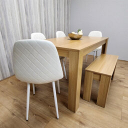 Kosy Koala Dining Table Set Oak Effect Table With 4 White Chairs And Bench Dining Room Furniture - thumbnail 2
