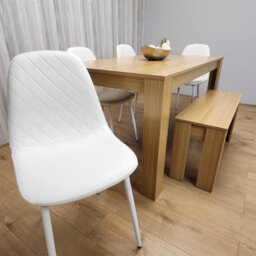 Kosy Koala Dining Table Set Oak Effect Table With 4 White Chairs And Bench Dining Room Furniture - thumbnail 3