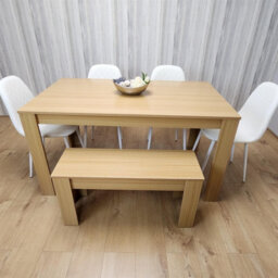 Kosy Koala Dining Table Set Oak Effect Table With 4 White Chairs And Bench Dining Room Furniture