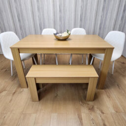 Kosy Koala Dining Table Set Oak Effect Table With 4 White Chairs And Bench Dining Room Furniture - thumbnail 9