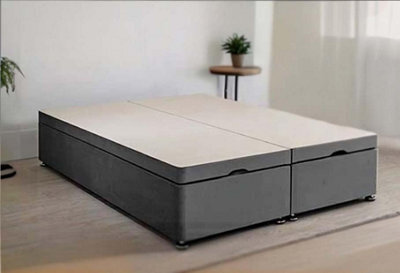 Sr Living Ltd 4Ft Cosy Grey Plush Velvet Ottoman Bed Base - Divan Bed Base With Headboard-Free - Bedroom Furniture (Mattress Not Included)
