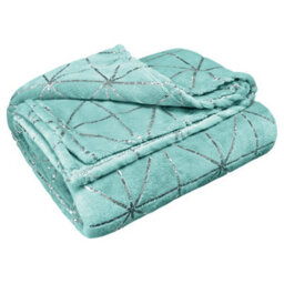 Velosso Luxurious Soft Plush Flannel Throw Blanket With Elegant Geometric Foil Pattern, Ideal For Sofa And Bed, 145Cm X 200Cm - Duck Egg - thumbnail 1
