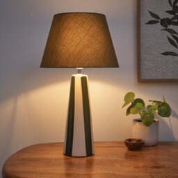 K Living Tall Ceramic Striped Table Lamps With Painted Green Stripes And Matching Lampshades - thumbnail 1