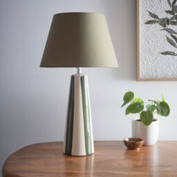K Living Tall Ceramic Striped Table Lamps With Painted Green Stripes And Matching Lampshades - thumbnail 2