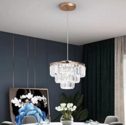 Modern Pendant Light Gold Crystal Led Chandelier 3 Color Lights - thumbnail 4