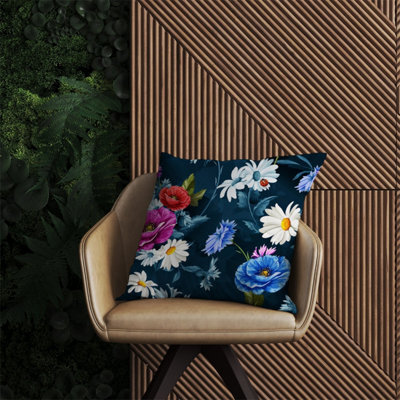 Warren Reed Designer Poppy Flowers With Chamomile Outdoor Cushion 60Cm X 60Cm