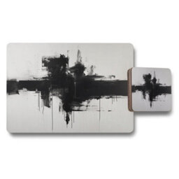Benjamin Tate Design Abstract Black White Placemat And Coaster Set With Wood Bottom Signature Collection - thumbnail 1