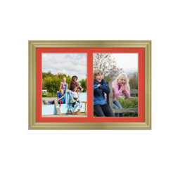 AK Frames 20X14 Gold Classic Multi Photo Frame With Poppy Red Mount - Holds 2 Apertures (2X) A4 Photos