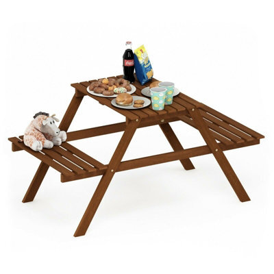 Walplus Furinno Tioman Hardwood Kids Picnic Table And Chair Set In Teak Oil, Natural - image 1