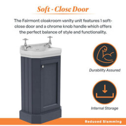 Plum&clay Fairmont Blue Grey Traditional Cloakroom Bathroom Vanity Unit With Basin (H)86Cm (W)51Cm - thumbnail 4