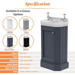 Plum&clay Fairmont Blue Grey Traditional Cloakroom Bathroom Vanity Unit With Basin (H)86Cm (W)51Cm - thumbnail 5