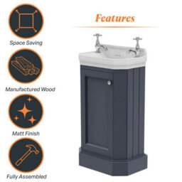 Plum&clay Fairmont Blue Grey Traditional Cloakroom Bathroom Vanity Unit With Basin (H)86Cm (W)51Cm - thumbnail 6
