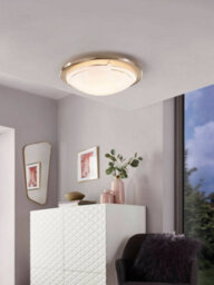 Eglo Planet 1 Satin Nickel And White Metal And Glass Flush Light, (D) 29Cm