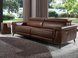 Angel Cerda Elegant Brown Leather 3-Seater Relaxation Sofa With Electric Recline - thumbnail 2