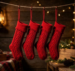 Amorly 4Pcs Red Knitted Christmas Stockings With Ruffled Cuff, Hanging Decor Stockings For Fireplace Mantel Holiday Home Party Decor - thumbnail 4
