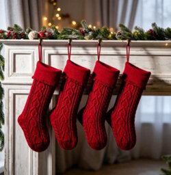 Amorly 4Pcs Red Knitted Christmas Stockings With Ruffled Cuff, Hanging Decor Stockings For Fireplace Mantel Holiday Home Party Decor - thumbnail 3