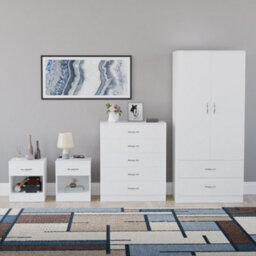 Lassic Vida Designs Riano 4 Piece Bedroom Set (1 Drawer Bedside Chest, 5 Drawer Chest, 2 Door 2 Drawer Wardrobe), White - thumbnail 7