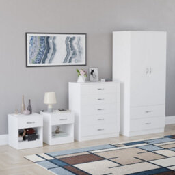 Lassic Vida Designs Riano 4 Piece Bedroom Set (1 Drawer Bedside Chest, 5 Drawer Chest, 2 Door 2 Drawer Wardrobe), White - thumbnail 6