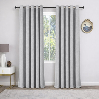 Oxford Homeware Eyelet Silver Linen Effect Curtains Fully Lined 100% Blackout Thermal Insulated Curtain Pair (W)168Cmx(L)228Cm - image 1