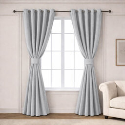 Oxford Homeware Eyelet Silver Linen Effect Curtains Fully Lined 100% Blackout Thermal Insulated Curtain Pair (W)168Cmx(L)228Cm - thumbnail 2