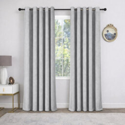 Oxford Homeware Eyelet Silver Linen Effect Curtains Fully Lined 100% Blackout Thermal Insulated Curtain Pair (W)168Cmx(L)228Cm