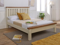Save On Goods UK 3Ft Single Real Oak & Ivory Cream Solid,strong,wood Bed Frame.wooden Bedstead - thumbnail 1