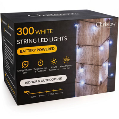 Christow Christmas Indoor/outdoor Battery Led String Lights Green Cable White - 300 - image 1