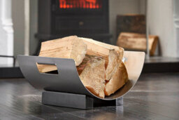 Stainless Steel Log Holder With Black Feet Modern Fireside Wood Storage Rack - Log11 - thumbnail 3