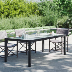 Walplus Garden Table Black 190X90X75 Cm Tempered Glass And Poly Rattan - thumbnail 1