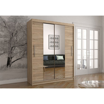 Arte Vista 01 Modern Mirrored Sliding Door Wardrobe With Ample Storage (H)2000mm X (W)1500mm X (D)610mm -Oak Sonoma - image 1