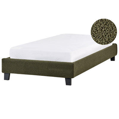 Beliani Bed Without Headboard Boucle Roanne 90 X 200 Cm (Eu Single) Dark Green - image 1