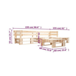 Berkfield 4 Piece Garden Pallet Lounge Set Natural Wood - thumbnail 3