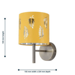 First Choice Lighting Brea - Antique Brass Wall Light With Ochre Fern Shade - thumbnail 5